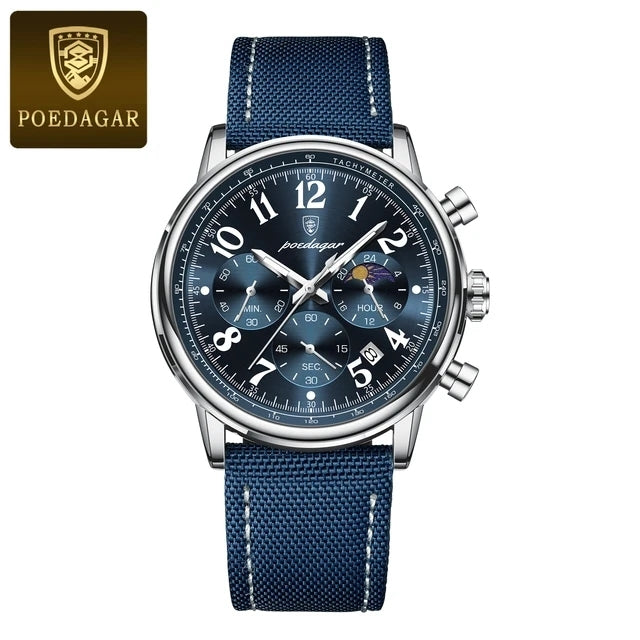 Montre Poedagar chronographe bleue – vue détaillée bracelet nylon